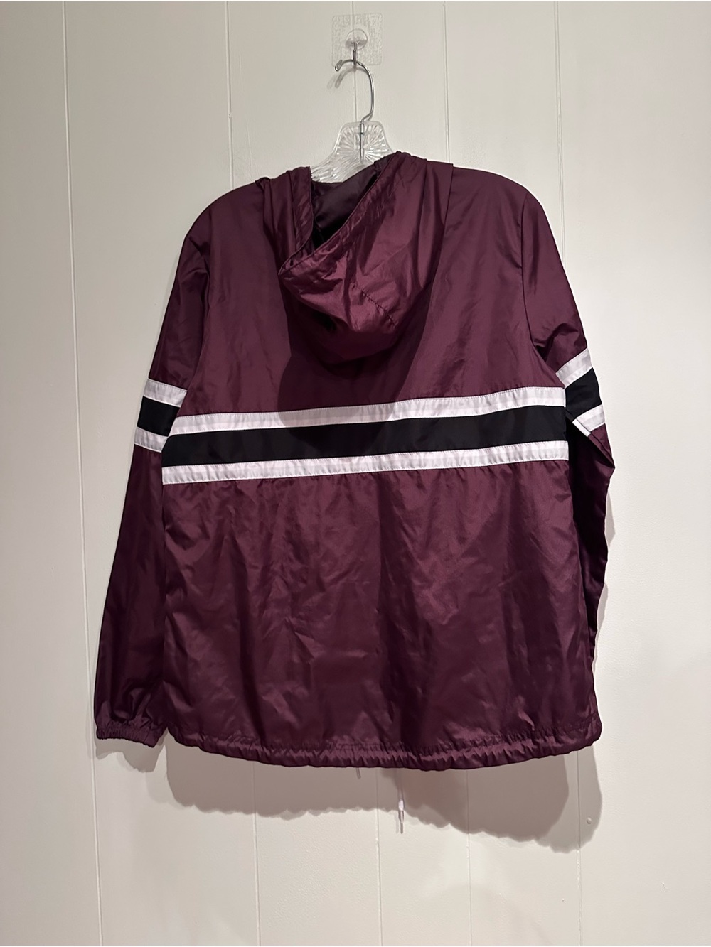 Zine Rain Jacket Windbreaker Burgundy Stripe Pullover Hooded Medium - Picture 4 of 9
